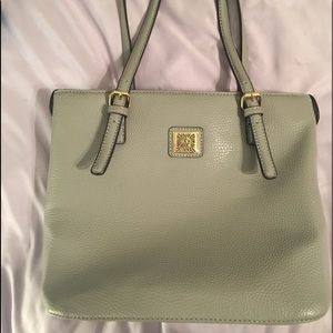 gray vegan leather Anne Klein Tote polka dots